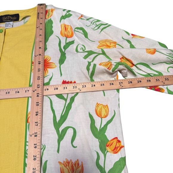 Bob Mackie Wearable Art Jacket Womens 2XL Yellow Floral Linen Rayon Button Up - Picture 6 of 6